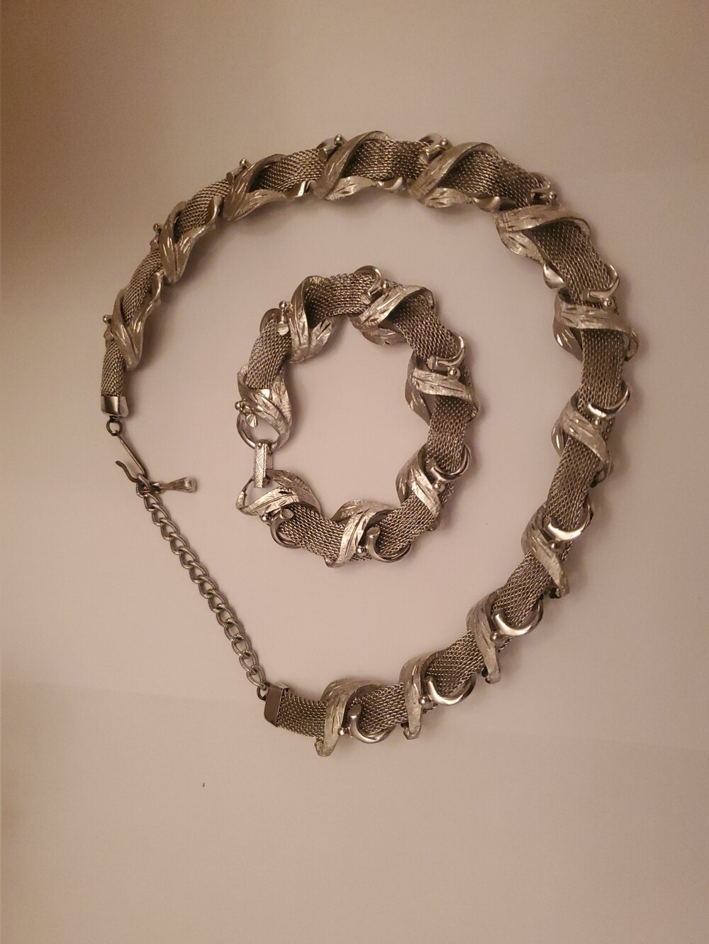 Silver-Tone Woven Chain Necklace and Bracelet Set
